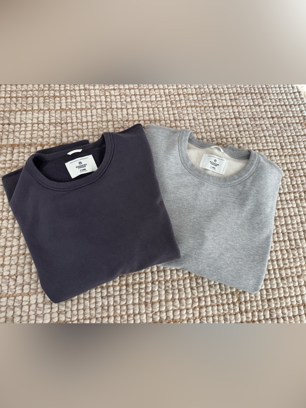 Reigning Champ Men’s Heavyweight Crewneck Sweatshirts in Slate/Navy and Gray